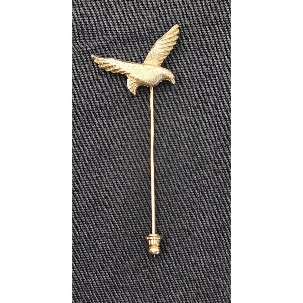 Vintage Gold Tone Bird Seagull Fashion Lapel Stick Pin With Cap 2.50 Inch